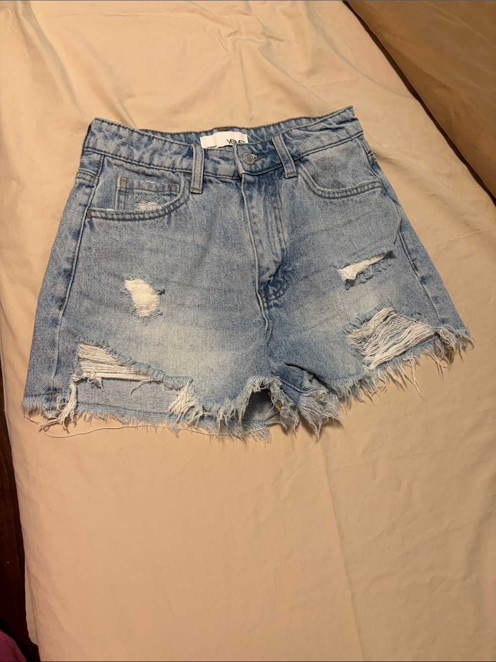 Frayed Light Blue Distressed Jean Shorts - Women's